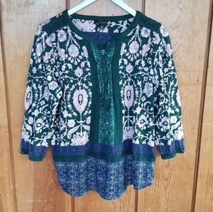 Lucky Brand Henley-style Patterned Blouse, XL